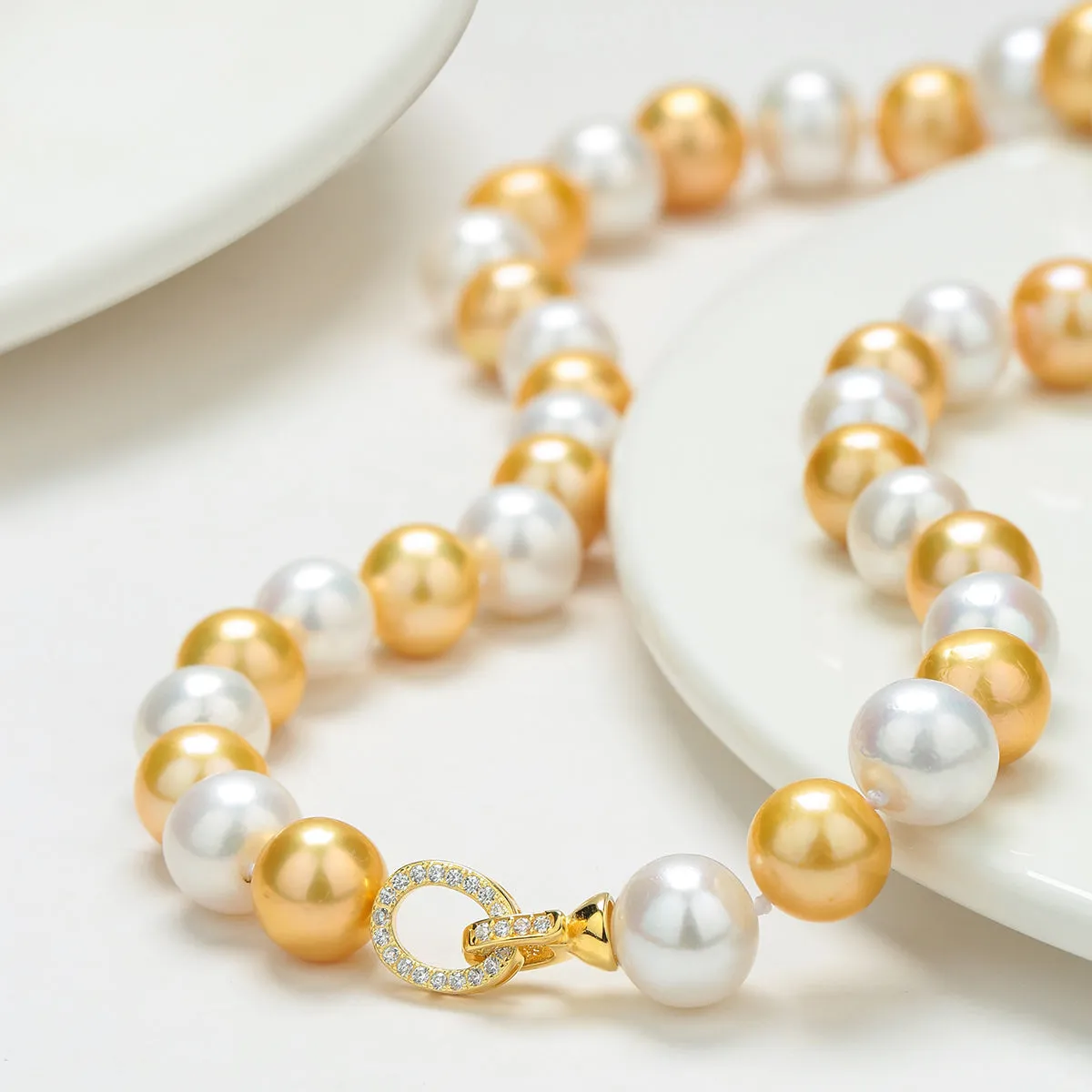 10-11mm Dyed Golden and White Freshwater Pearl Necklace