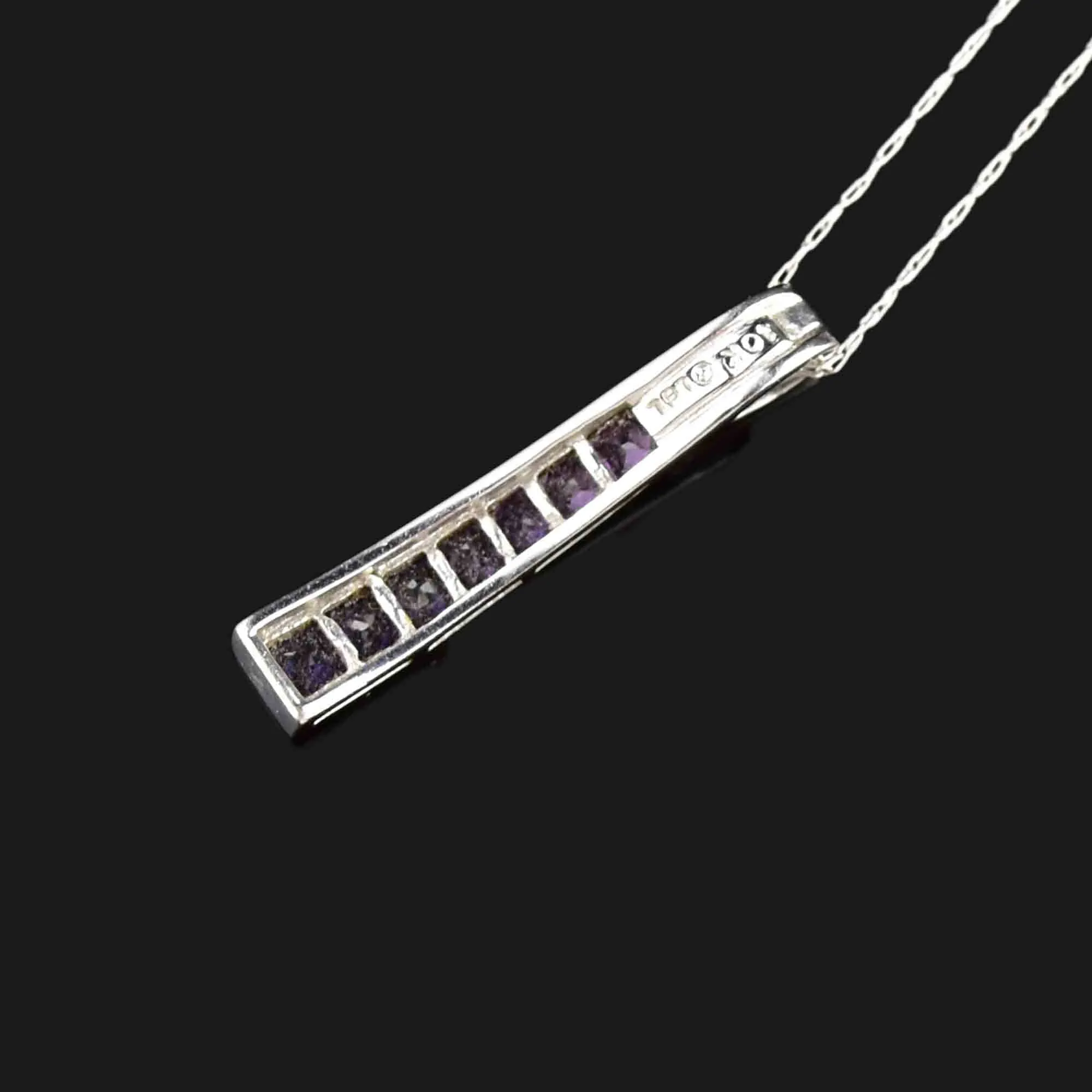 10K White Gold Diamond Amethyst Ombre Pendant Necklace