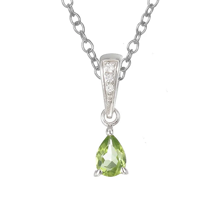 1/2 cttw Peridot Pendant Necklace .925 Sterling Silver With Rhodium 7x5 MM Pear