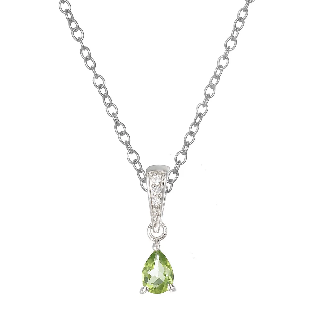 1/2 cttw Peridot Pendant Necklace .925 Sterling Silver With Rhodium 7x5 MM Pear