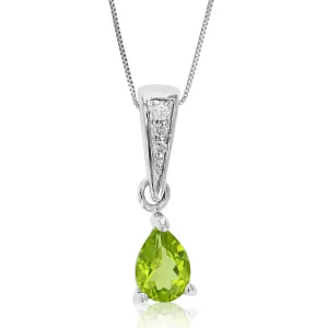 1/2 cttw Peridot Pendant Necklace .925 Sterling Silver With Rhodium 7x5 MM Pear