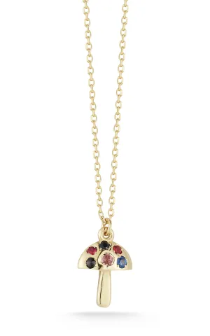 14K Gold & Gemstone Mushroom Necklace