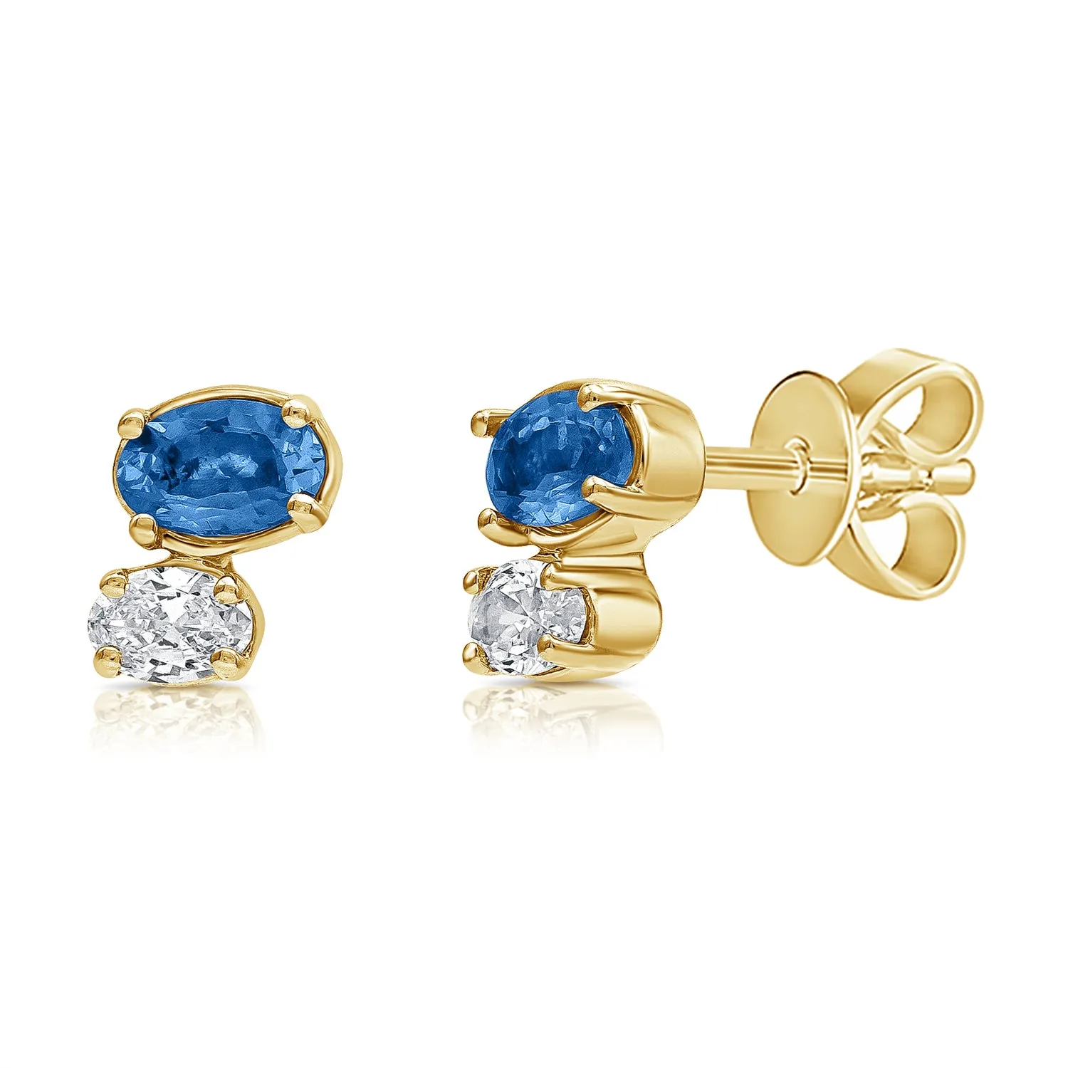 14K Gold Sapphire & Diamond Tiny Stud Earrings