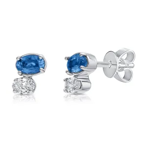 14K Gold Sapphire & Diamond Tiny Stud Earrings