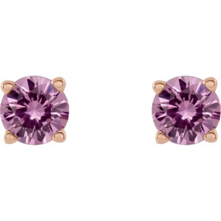 14K Rose 4 mm Natural Pink Sapphire Stud Earrings with Friction Post