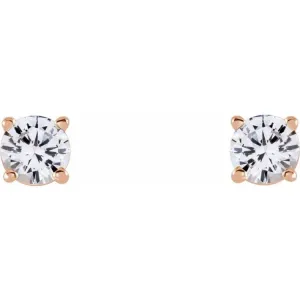 14K Rose 4 mm Natural White Sapphire Stud Earrings with Friction Post