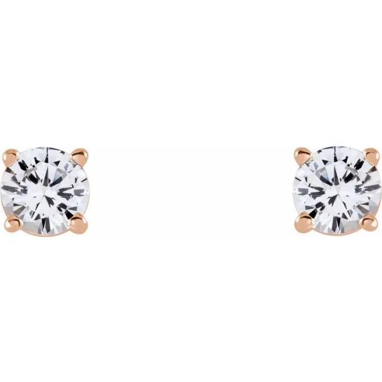 14K Rose 4 mm Natural White Sapphire Stud Earrings with Friction Post