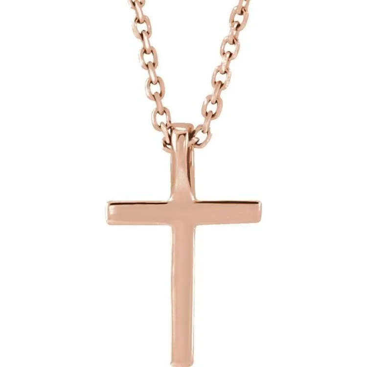 14K Rose Natural Peridot Petite Cross 16" Necklace