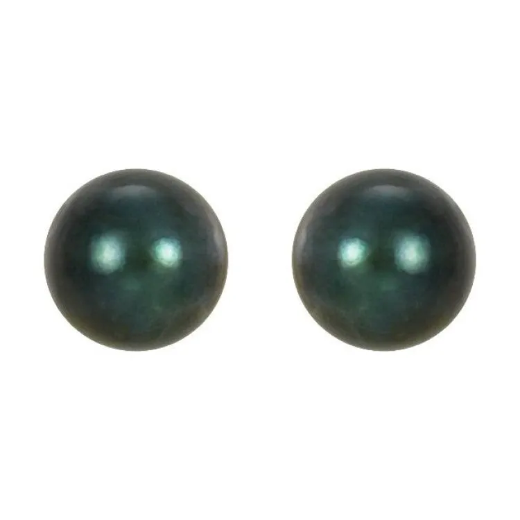 14K White  5 mm Cultured Black Akoya Pearl Earrings