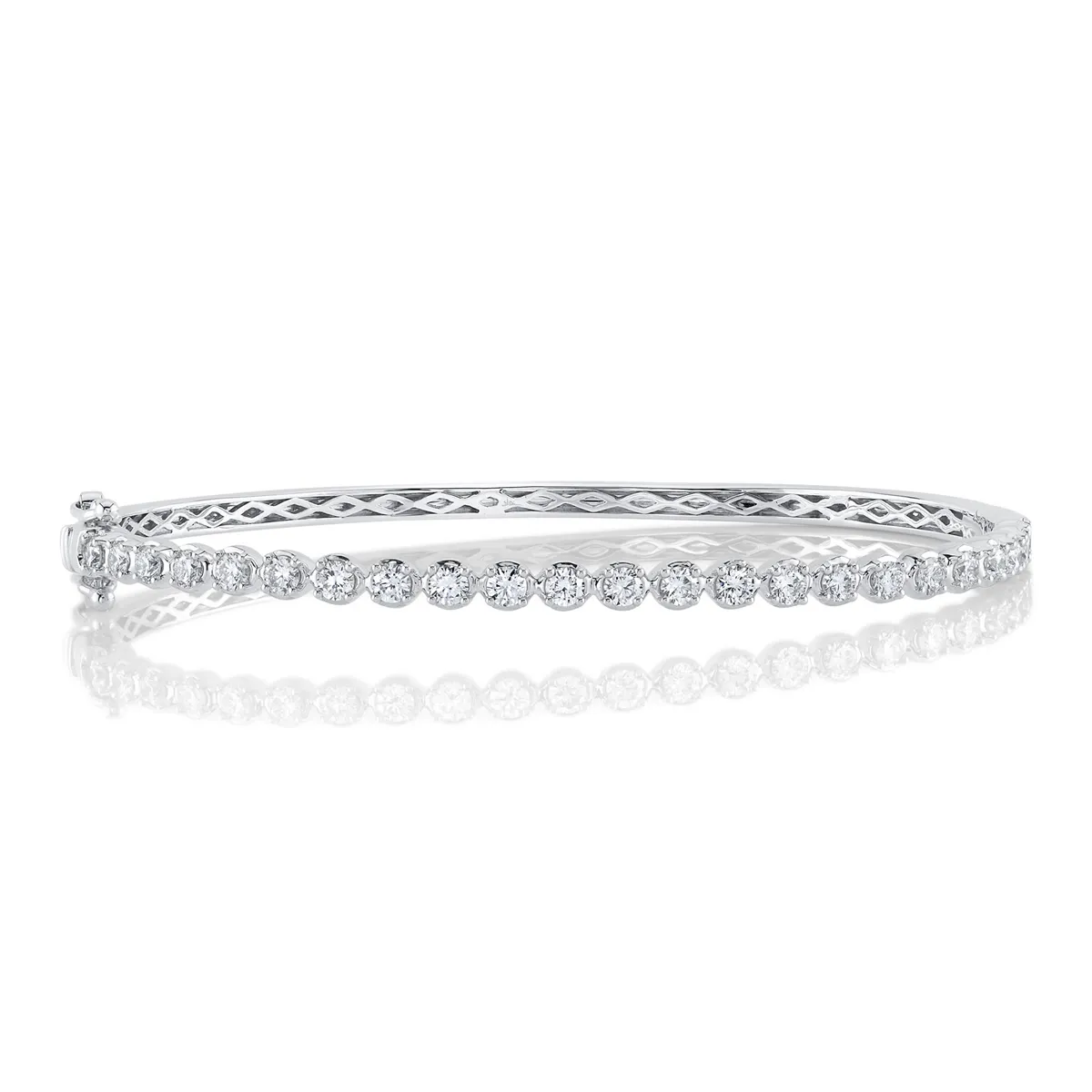 14K White Gold Diamond Crown Setting Bangle Bracelet