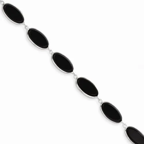 14K White Gold Polished Genuine Fancy Onyx Bracelet