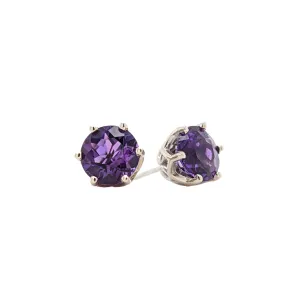 14K White Gold Round Amethyst Stud Earrings