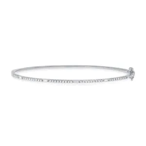 14K White Gold Round and Baguette Diamond Hinged Bangle