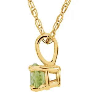 14K Yellow 3 mm Natural Peridot Youth Solitaire 14" Necklace