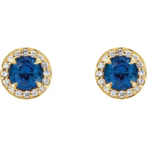 14K Yellow 5 mm Lab-Grown Blue Sapphire & 1/8 CTW Natural Diamond Earrings