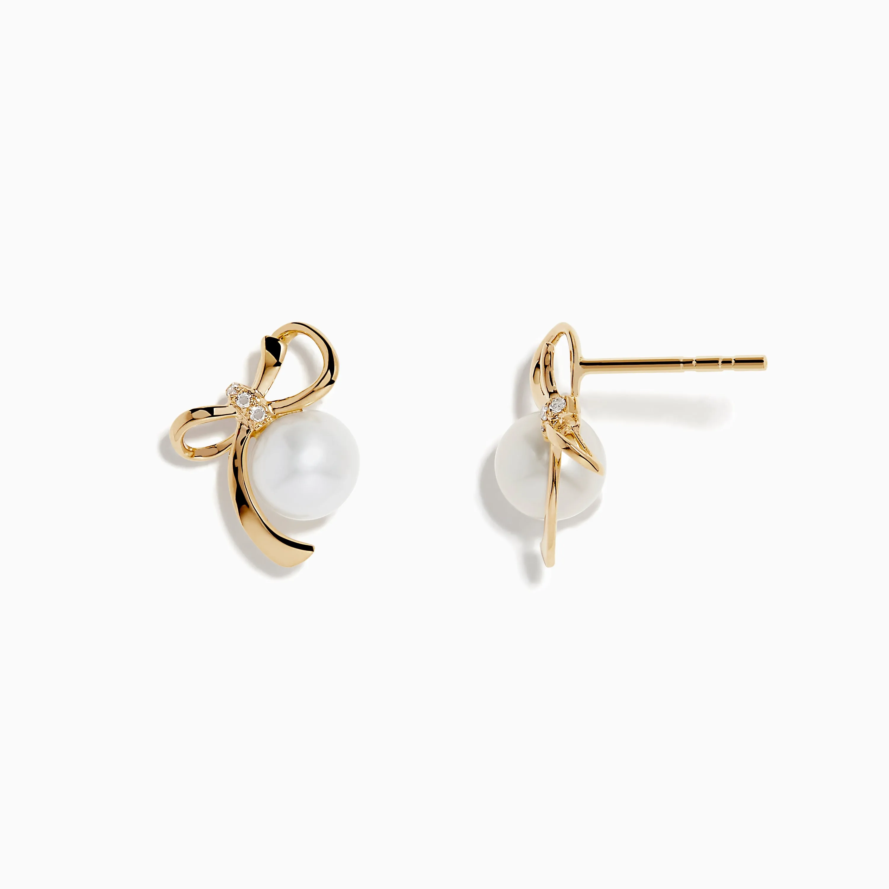 14K Yellow Gold Diamond Fresh Water Pearl Earrings