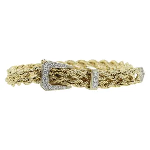 14K Yellow Gold Diamond Rope Buckle Bracelet