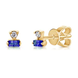 14K Yellow Gold Diamond   Sapphire Earrings