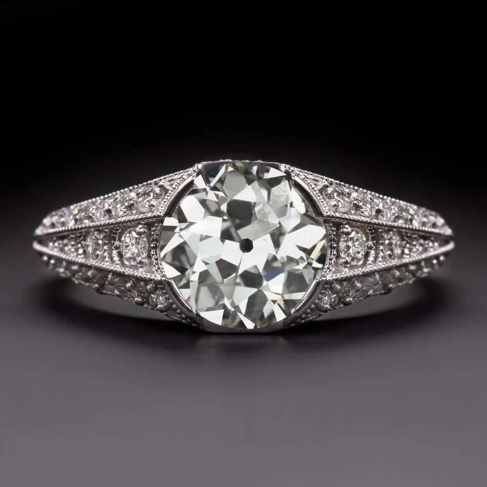 1.5ct I-J SI OLD EUROPEAN CUT DIAMOND ENGAGEMENT RING VINTAGE STYLE WHITE GOLD