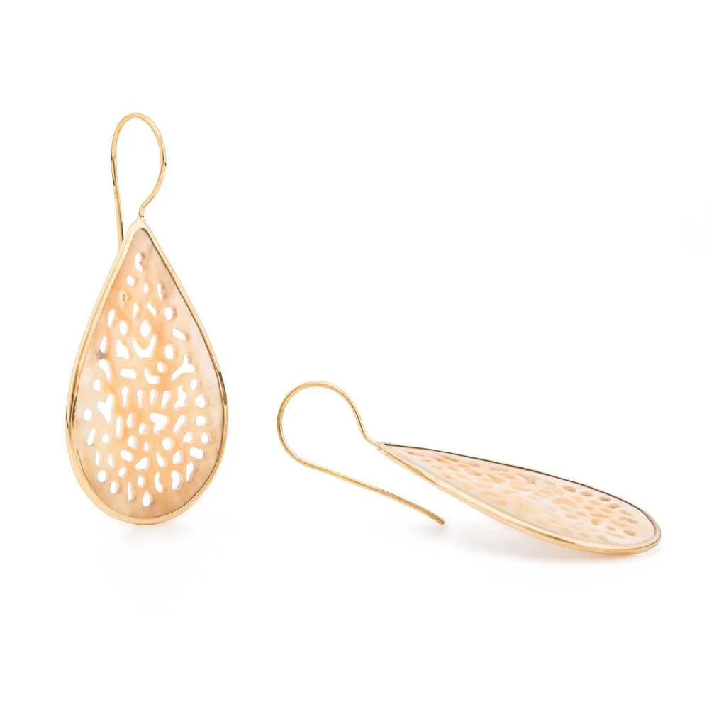 16g Rustic Tear Drop Earrings with Mottled Mother of Pearl Inlay — Price Per 2