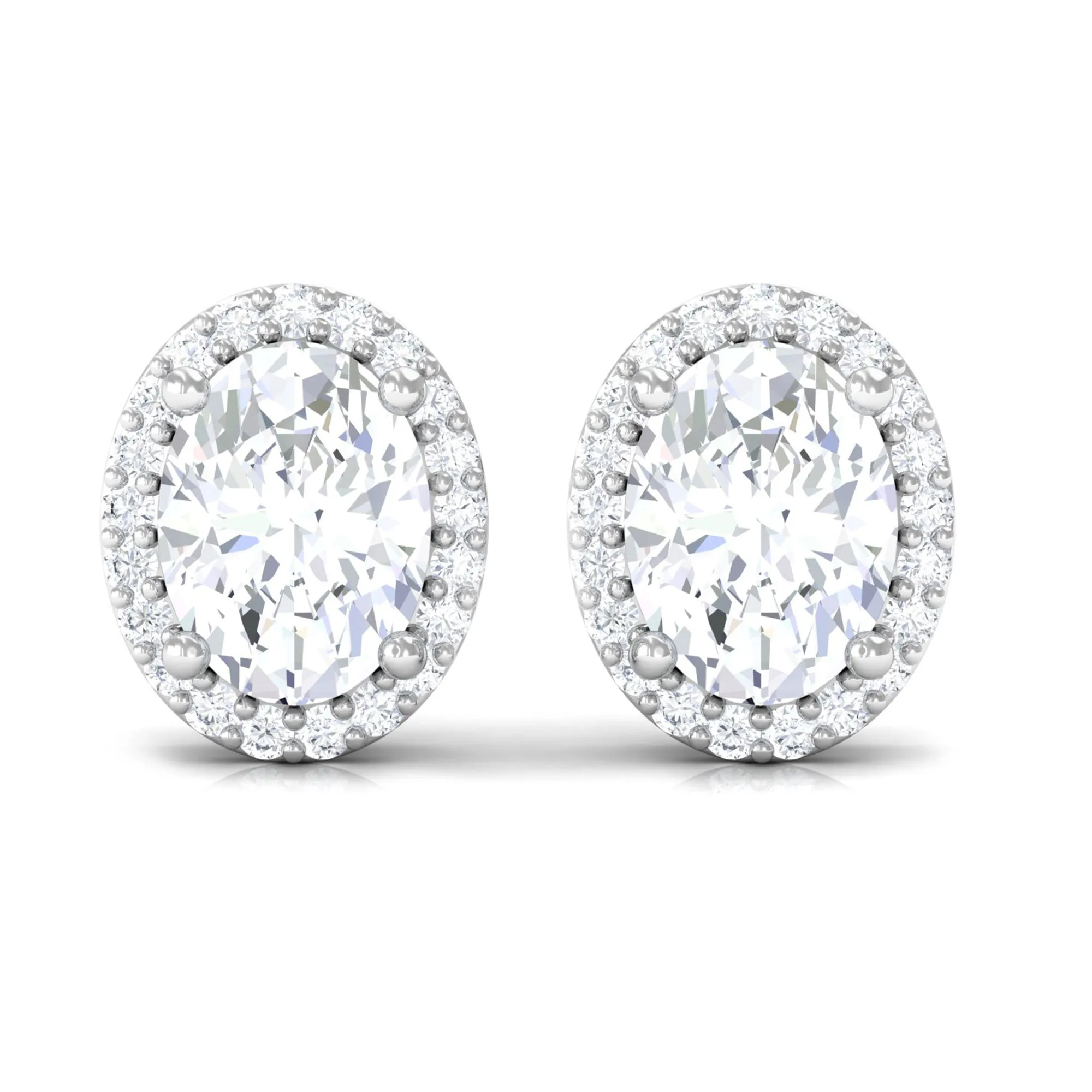 1.75 CT Oval Cut Cubic Zirconia Halo Stud Earrings