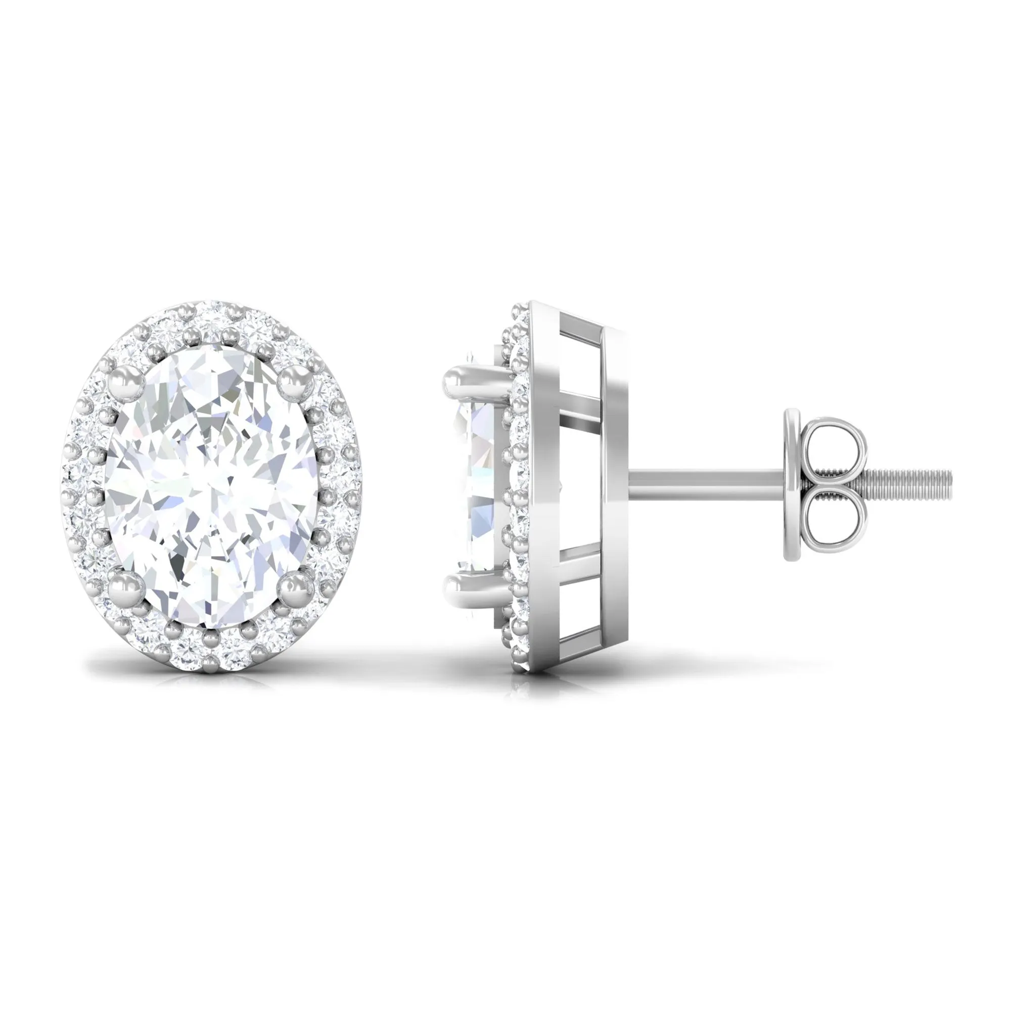 1.75 CT Oval Cut Cubic Zirconia Halo Stud Earrings