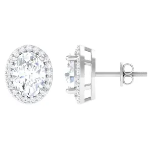 1.75 CT Oval Cut Cubic Zirconia Halo Stud Earrings