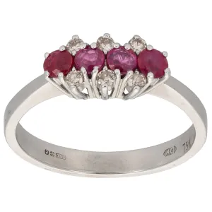 18ct White Gold 0.06ct Diamond & Ruby Dress/Cocktail Ring Size S