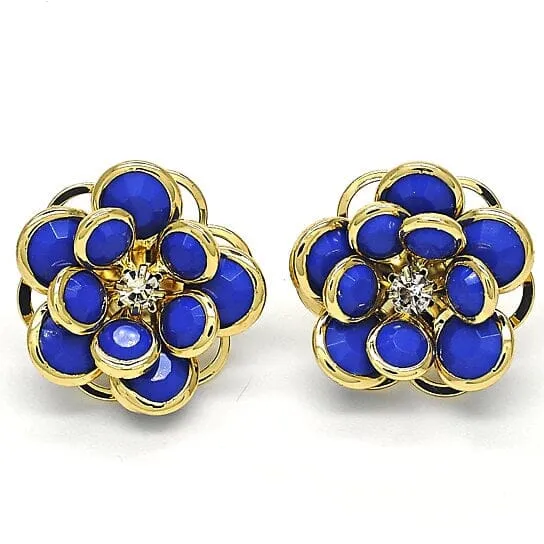 18k Gold Filled High Polish Finsh Sapphire Hibiscus Crystal Stud Earring