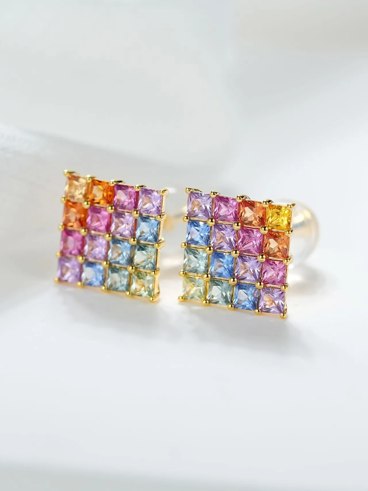 18k Gold Sapphire Oil Painting Earrings