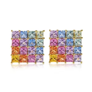 18k Gold Sapphire Oil Painting Earrings