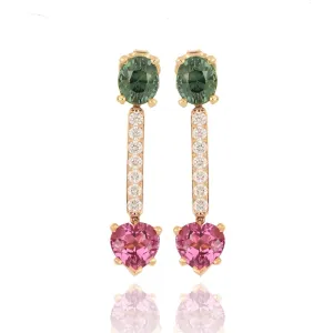 18k Rose Gold Green Sapphire, Garnet and Diamond Drop Earrings