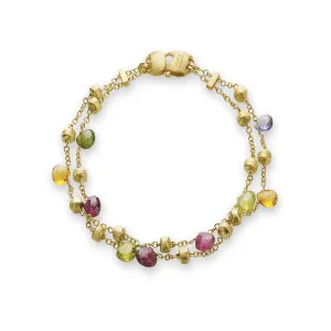 18K Yellow Gold Mixed Gemstone Two Strand Bracelet