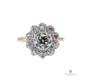 1900s GIA 2.58ctw Antique Edwardian OLD EUROPEAN Diamond Cocktail Cluster 18K Gold Platinum Ring