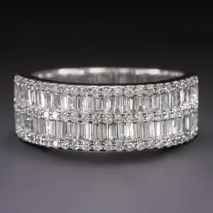 2 CARAT DIAMOND COCKTAIL RING WIDE BAND 14k WHITE GOLD NATURAL 2 ROW BAGUETTE