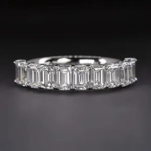 2 CARAT EMERALD CUT DIAMOND WEDDING BAND PLATINUM HALF ETERNITY RING BAGUETTE