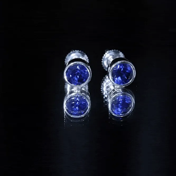 2 CT Round Created Blue Sapphire Solitaire Stud Earrings in Bezel Setting