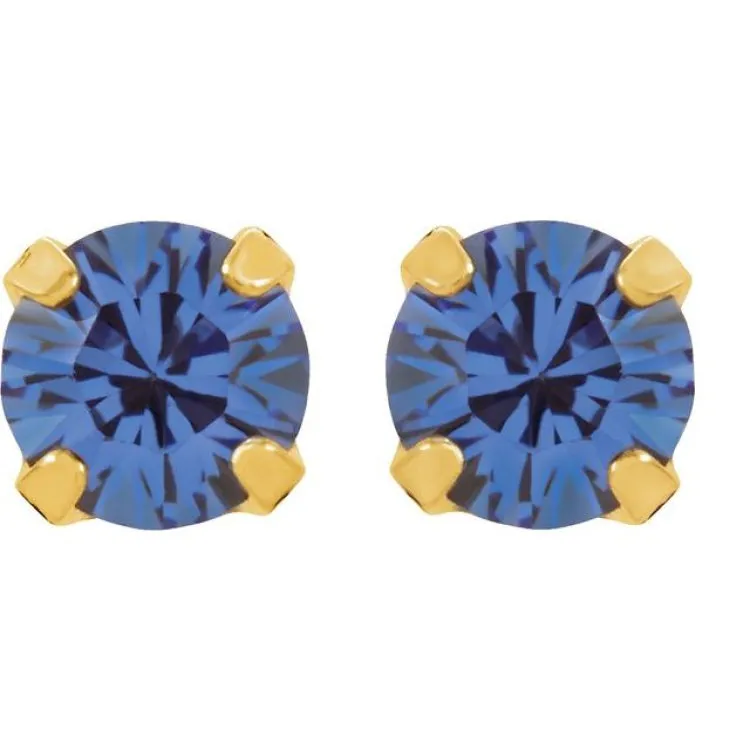 24K Gold-Plated Stainless Steel Imitation Blue Sapphire Inverness® Piercing Earrings