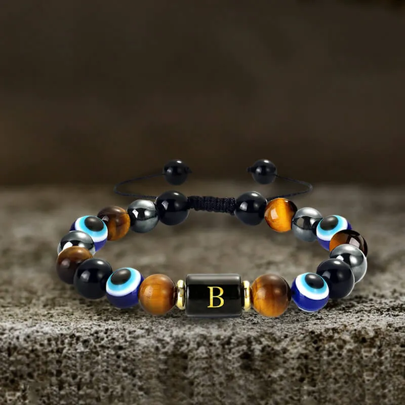 26 Letters Evil Eye Stone Beaded Bracelet