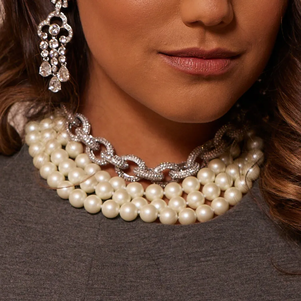 3 Row Pearl Necklace With Silver Clasp