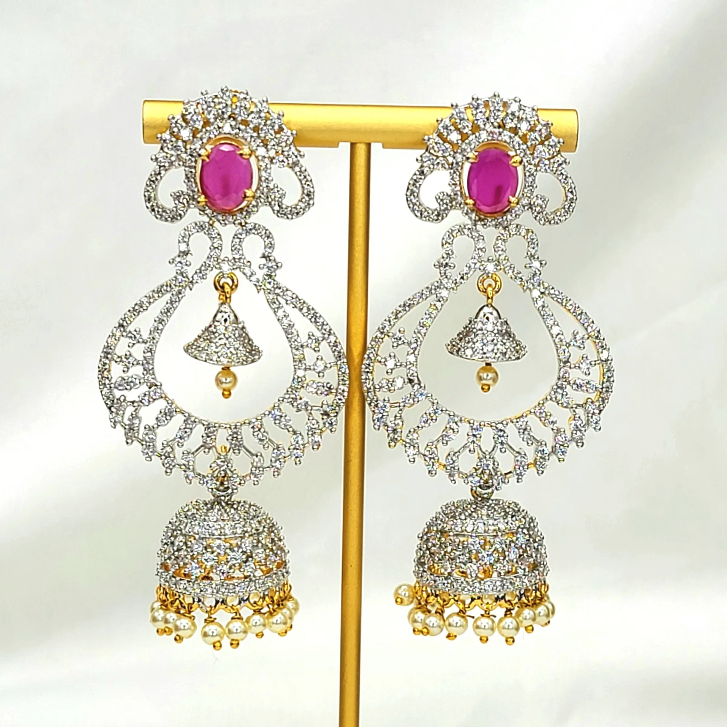 4-in-one Changeable Ruby & White AD Zircon Jhumka Earring