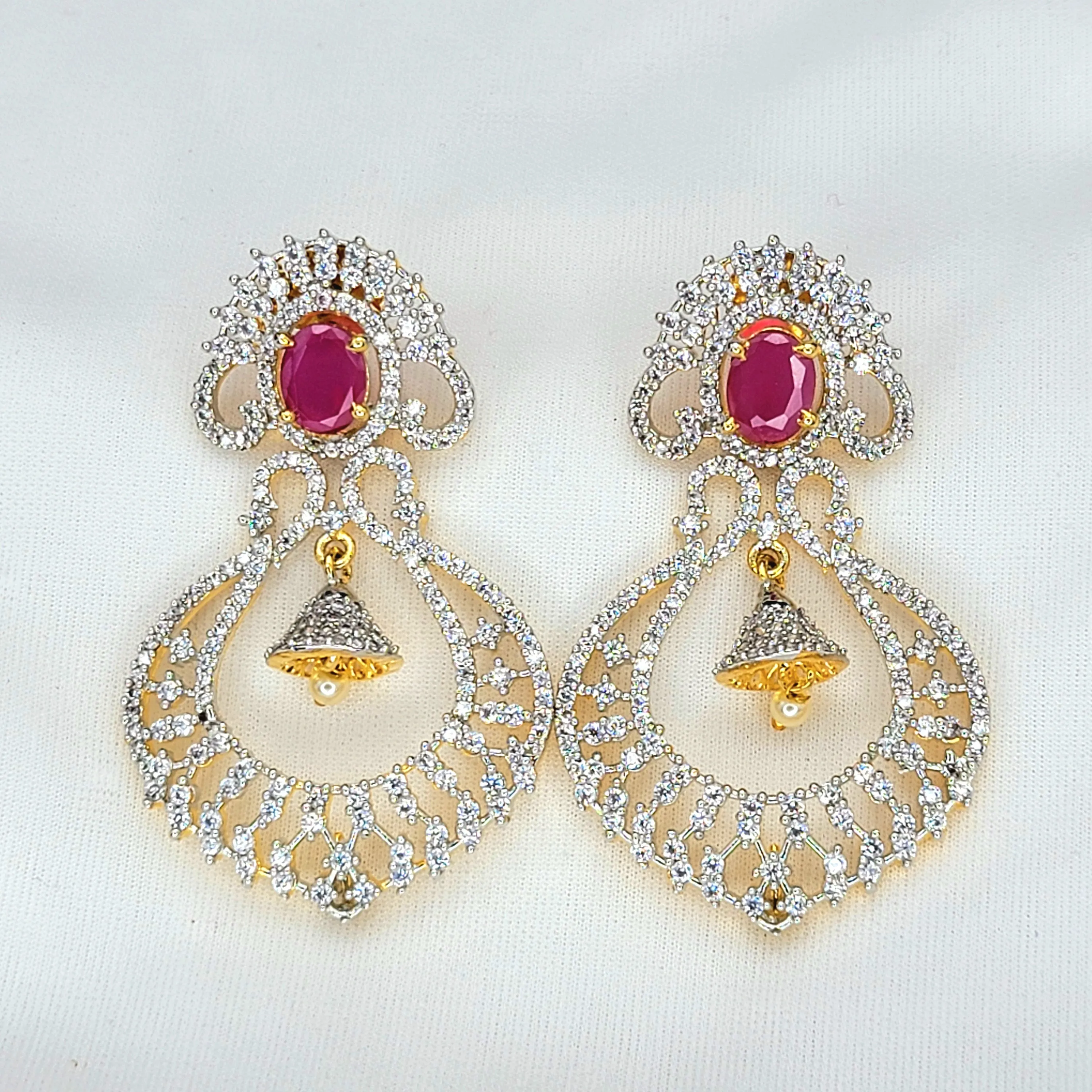 4-in-one Changeable Ruby & White AD Zircon Jhumka Earring