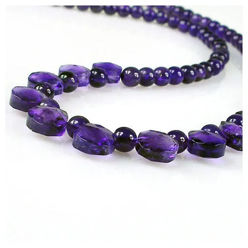 4mm Natural Amethyst Round and Faceted Raindrop Necklace