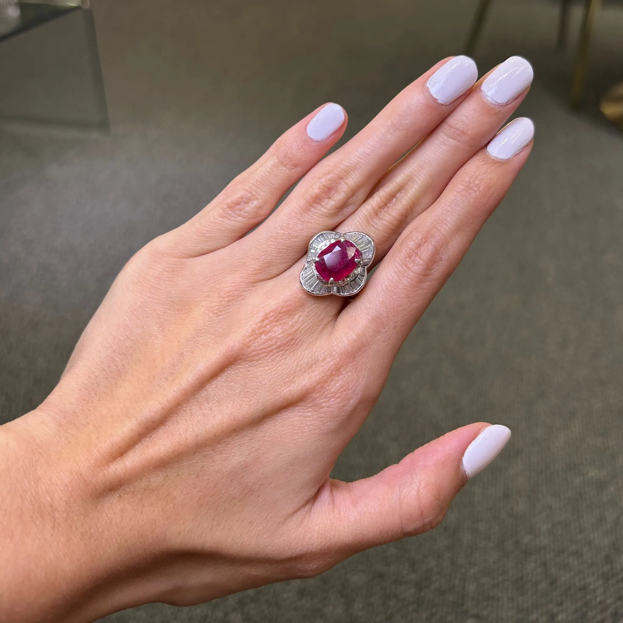 5.63ct Diamond Ruby Platinum Cluster Cocktail Ring