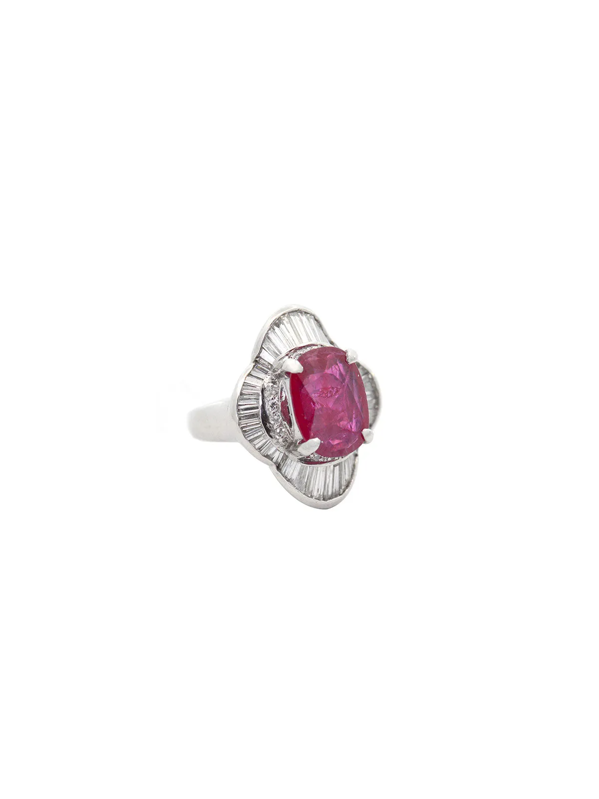 5.63ct Diamond Ruby Platinum Cluster Cocktail Ring