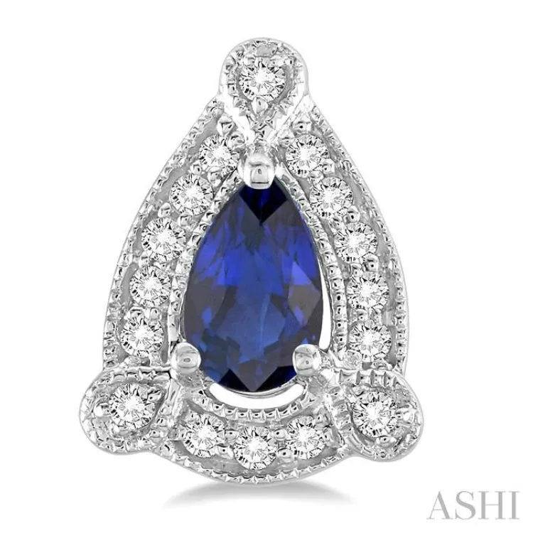 5x3 mm Pear Shape Sapphire and 1/6 Ctw Round Cut Diamond Earrings in 14K White Gold