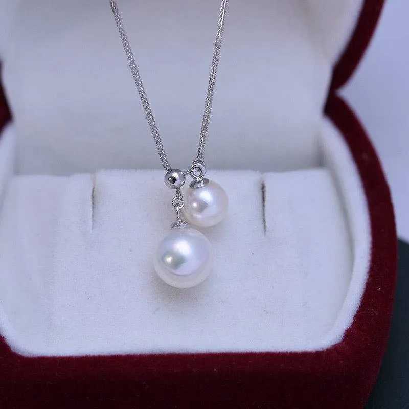 6-9mm Freshwater Pearl & Dual Pendant Necklace