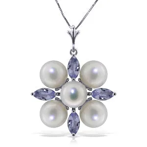 6.3 Carat 14K Solid White Gold High Expectations Tanzanite Pearl Necklace