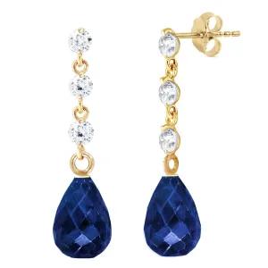 6.9 Carat 14K Solid Yellow Gold Prance Sapphire Diamond Earrings