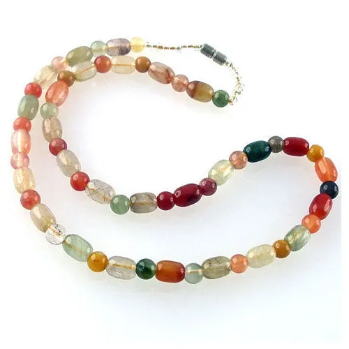 6mm Round and 8mm Oval Rainbow Rutilated Quartz (Hair Quartz) Necklace